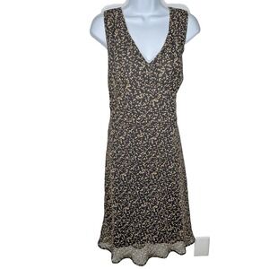 F.L.P. Dress Womens 16 Black Tan Dot Print Sleeveless V Neck Lined Midi Cocktail